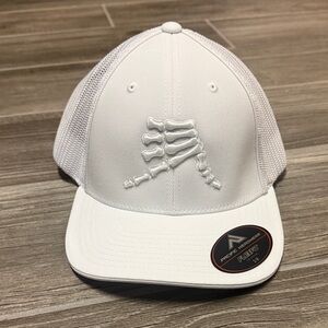 White Trucker Hat with Alaska Bone Design